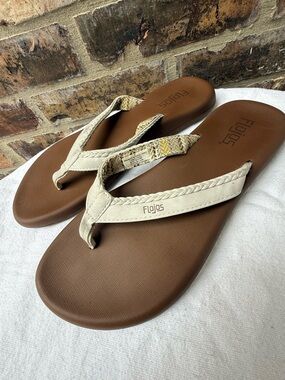 Flojos Women's Flip Flop Thong Sandals White Braided Size US 9